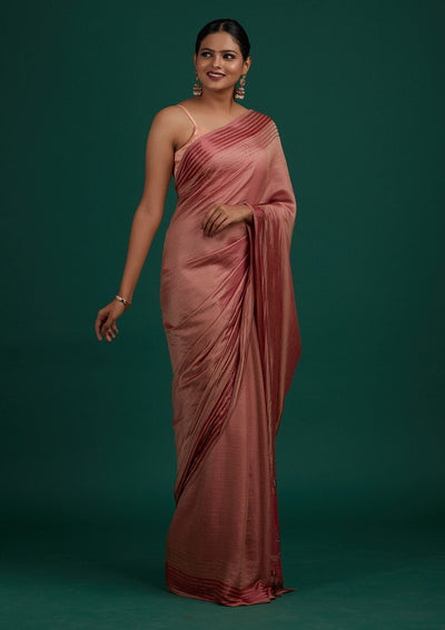 Onion Pink Swarovski Semi Crepe Designer Saree - Koskii