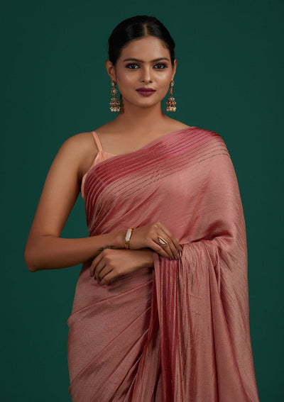 Onion Pink Swarovski Semi Crepe Designer Saree - Koskii