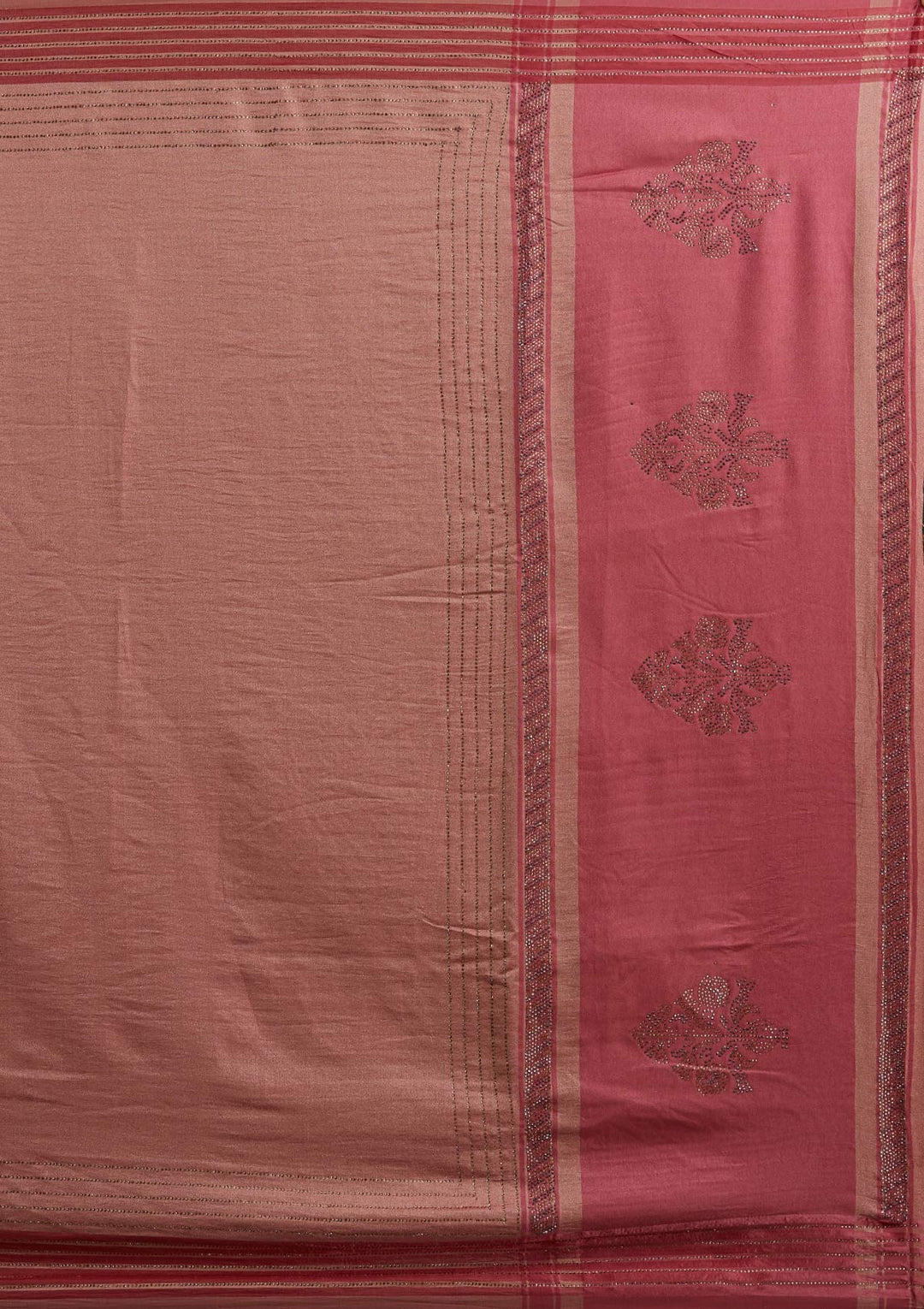 Onion Pink Swarovski Semi Crepe Designer Saree - Koskii