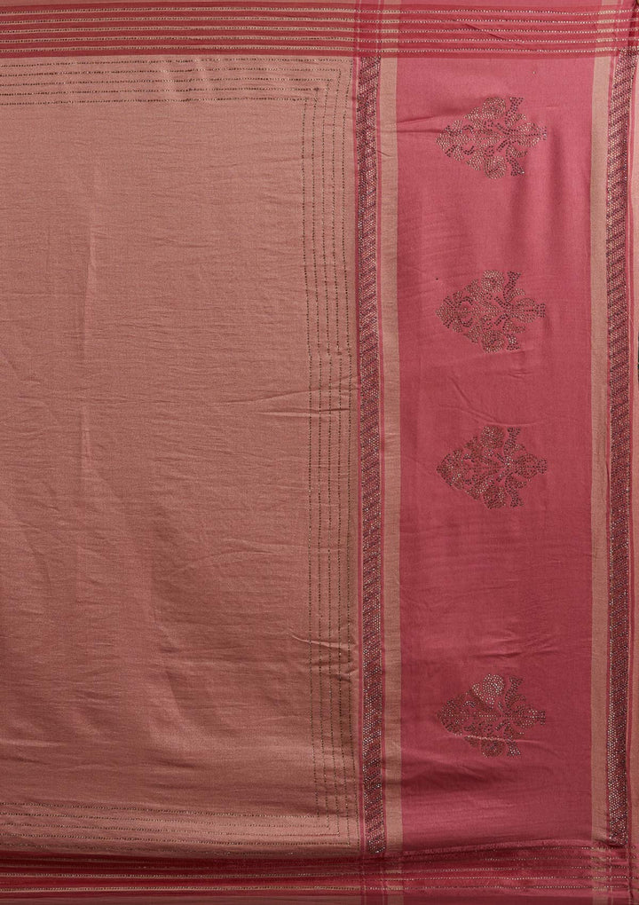 Onion Pink Swarovski Semi Crepe Designer Saree - Koskii