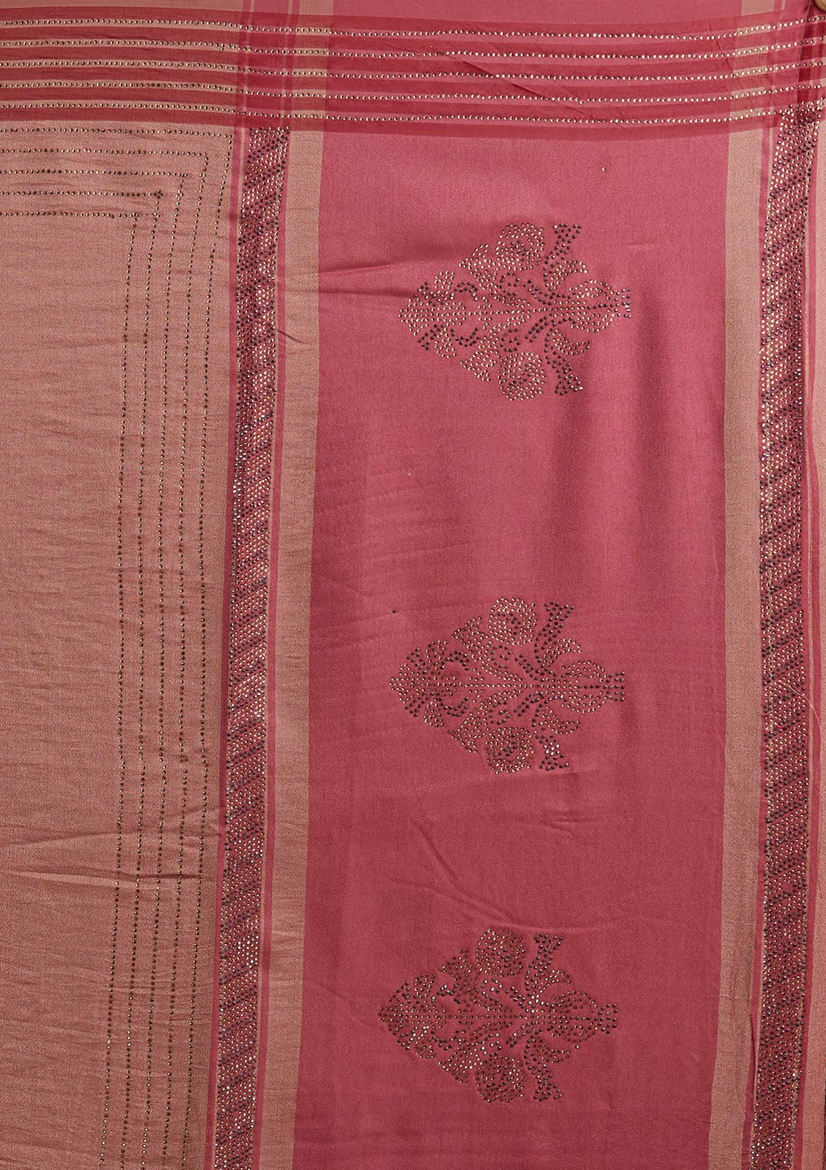 Onion Pink Swarovski Semi Crepe Designer Saree - Koskii