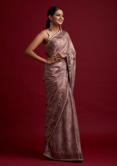 Onion Pink Swarovski Shimmer Designer Saree - koskii