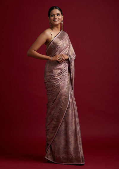 Onion Pink Swarovski Shimmer Designer Saree - koskii