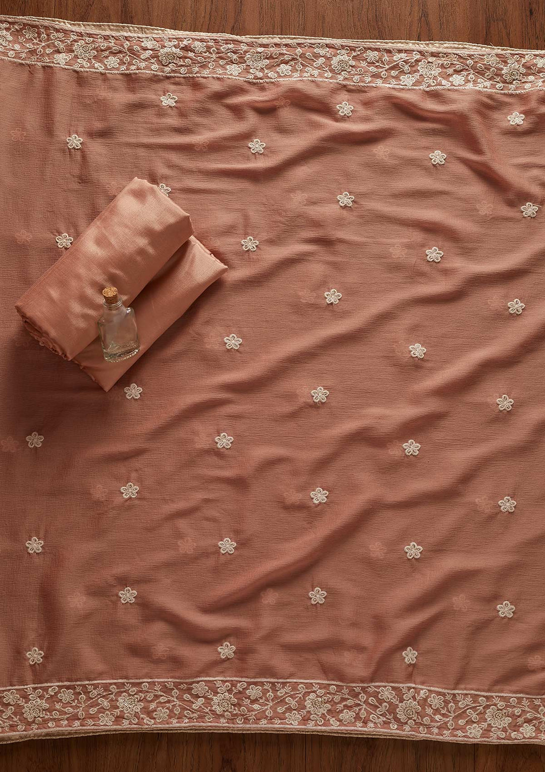 Onion Pink Threadwork Chanderi Designer Unstitched Salwar Suit - koskii