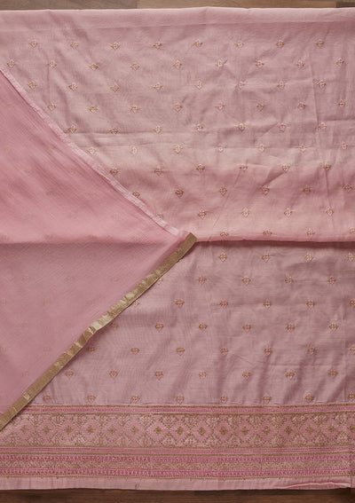 Onion Pink Threadwork Chanderi Designer Unstitched Salwar Suit - Koskii