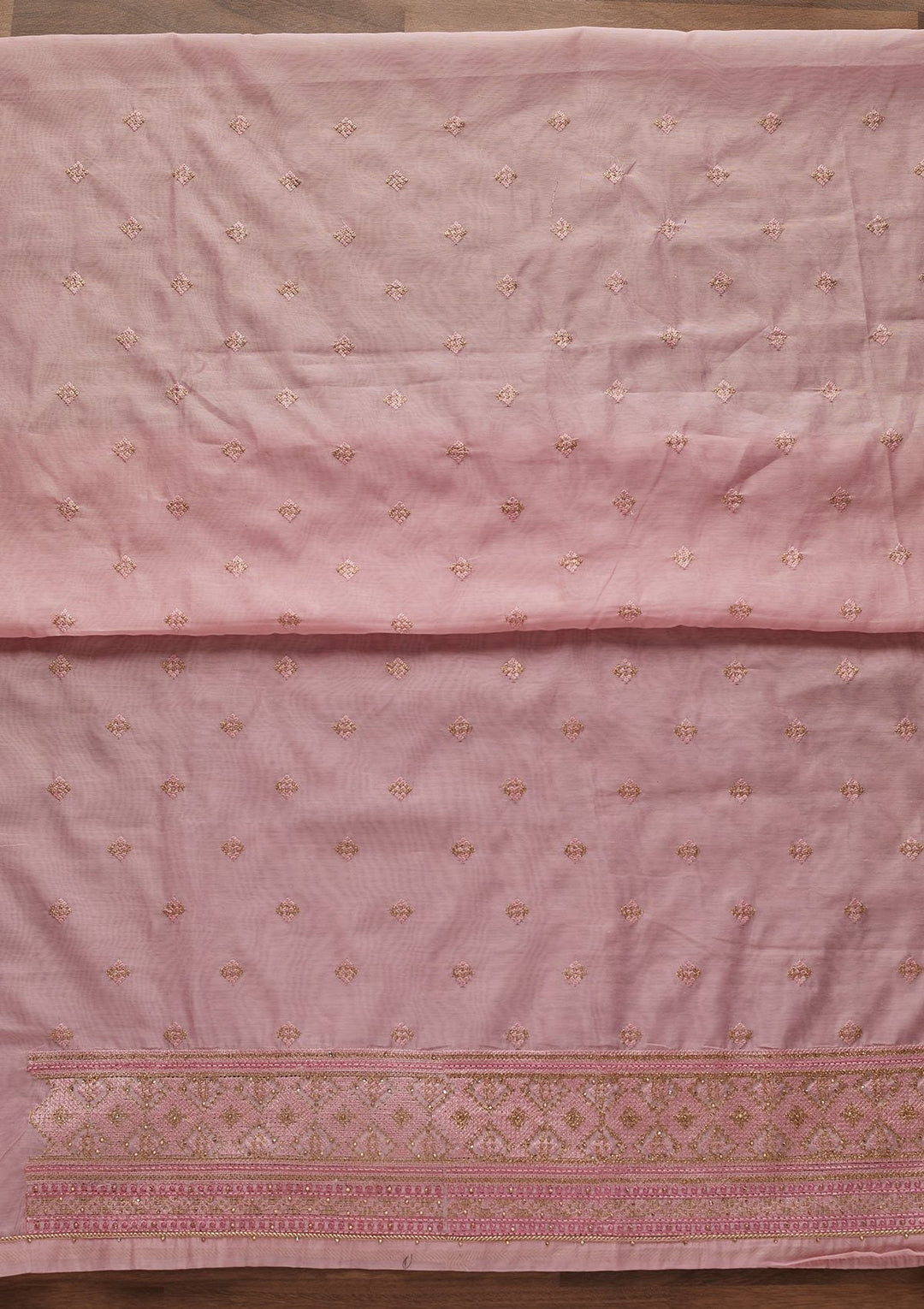 Onion Pink Threadwork Chanderi Designer Unstitched Salwar Suit - Koskii