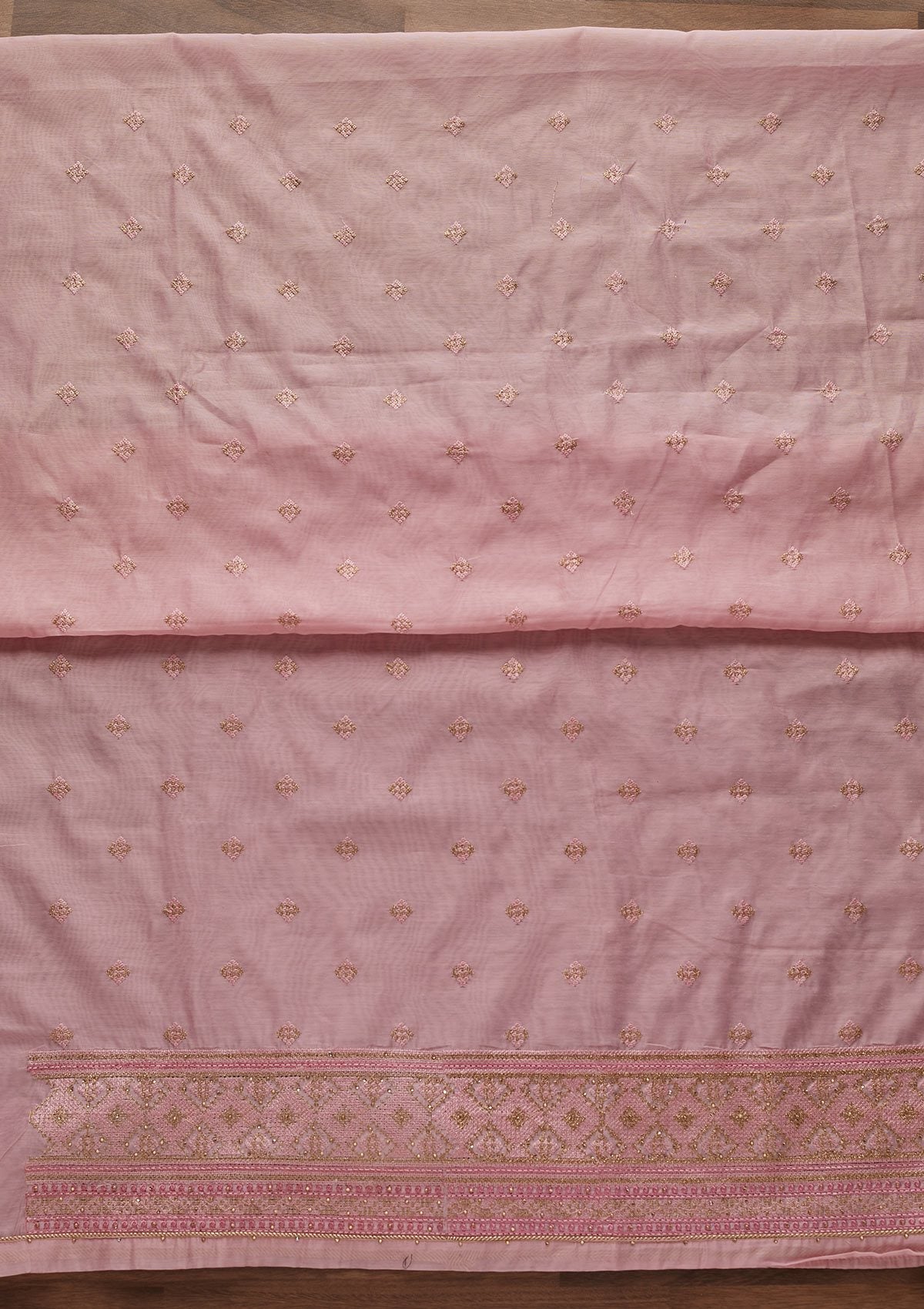 Onion Pink Threadwork Chanderi Designer Unstitched Salwar Suit - Koskii