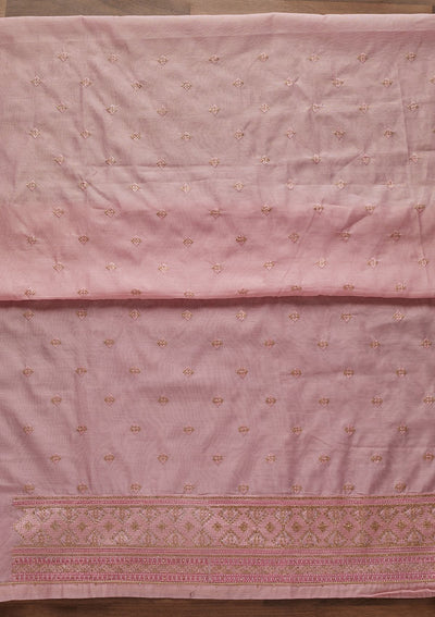 Onion Pink Threadwork Chanderi Designer Unstitched Salwar Suit - Koskii