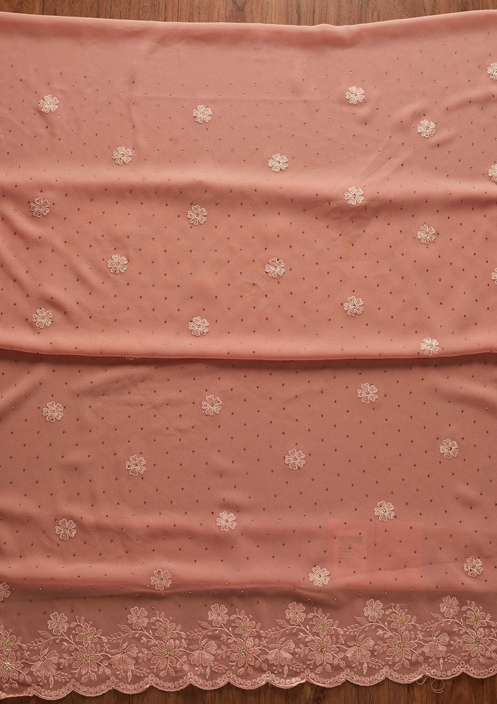 Onion Pink Threadwork Georgette Designer Unstitched Salwar Suit - koskii
