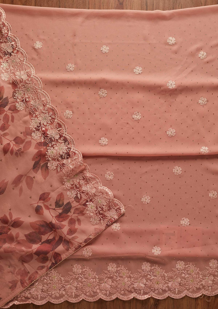 Onion Pink Threadwork Georgette Designer Unstitched Salwar Suit - koskii