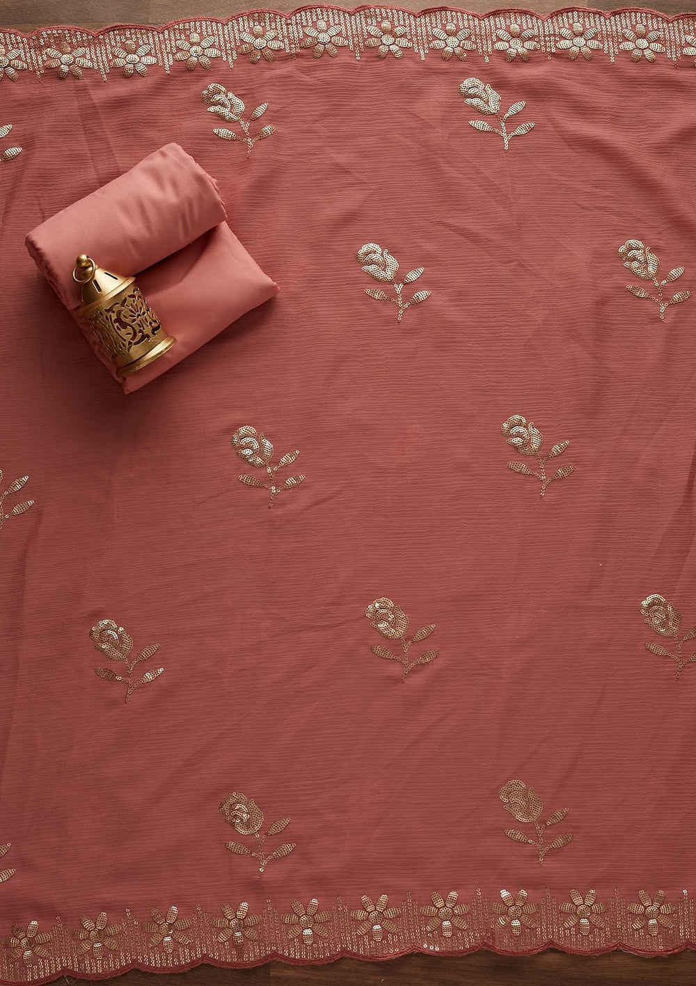 Onion Pink Threadwork Georgette Designer Unstitched Salwar Suit - Koskii