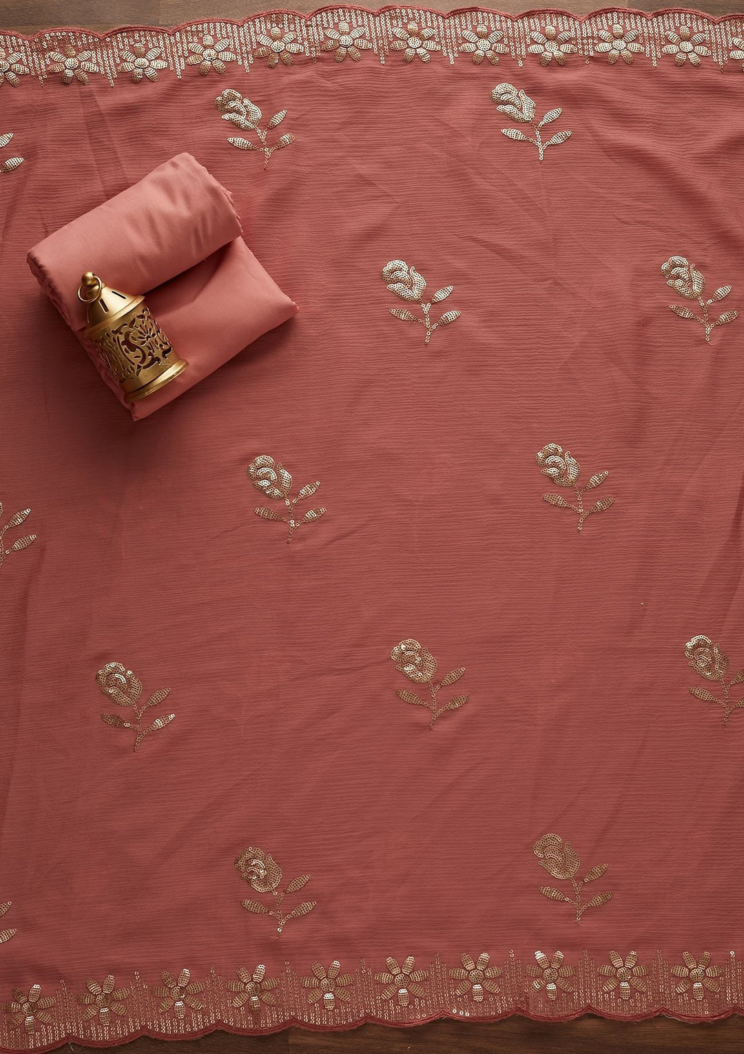 Onion Pink Threadwork Georgette Designer Unstitched Salwar Suit - Koskii
