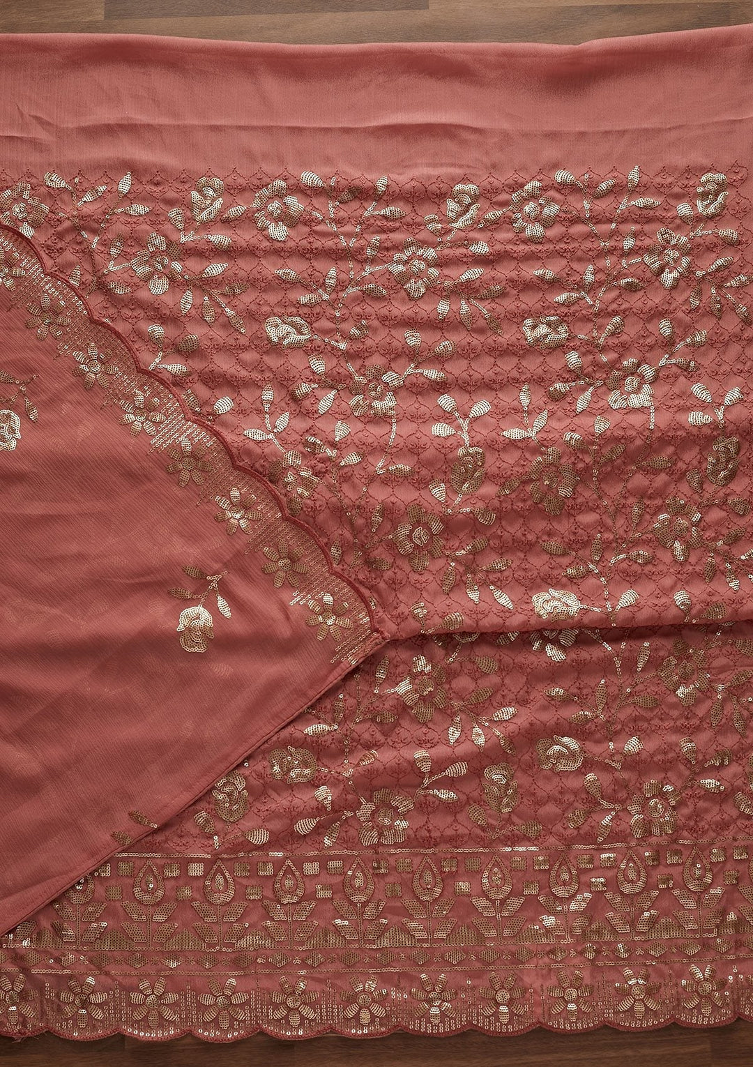 Onion Pink Threadwork Georgette Designer Unstitched Salwar Suit - Koskii