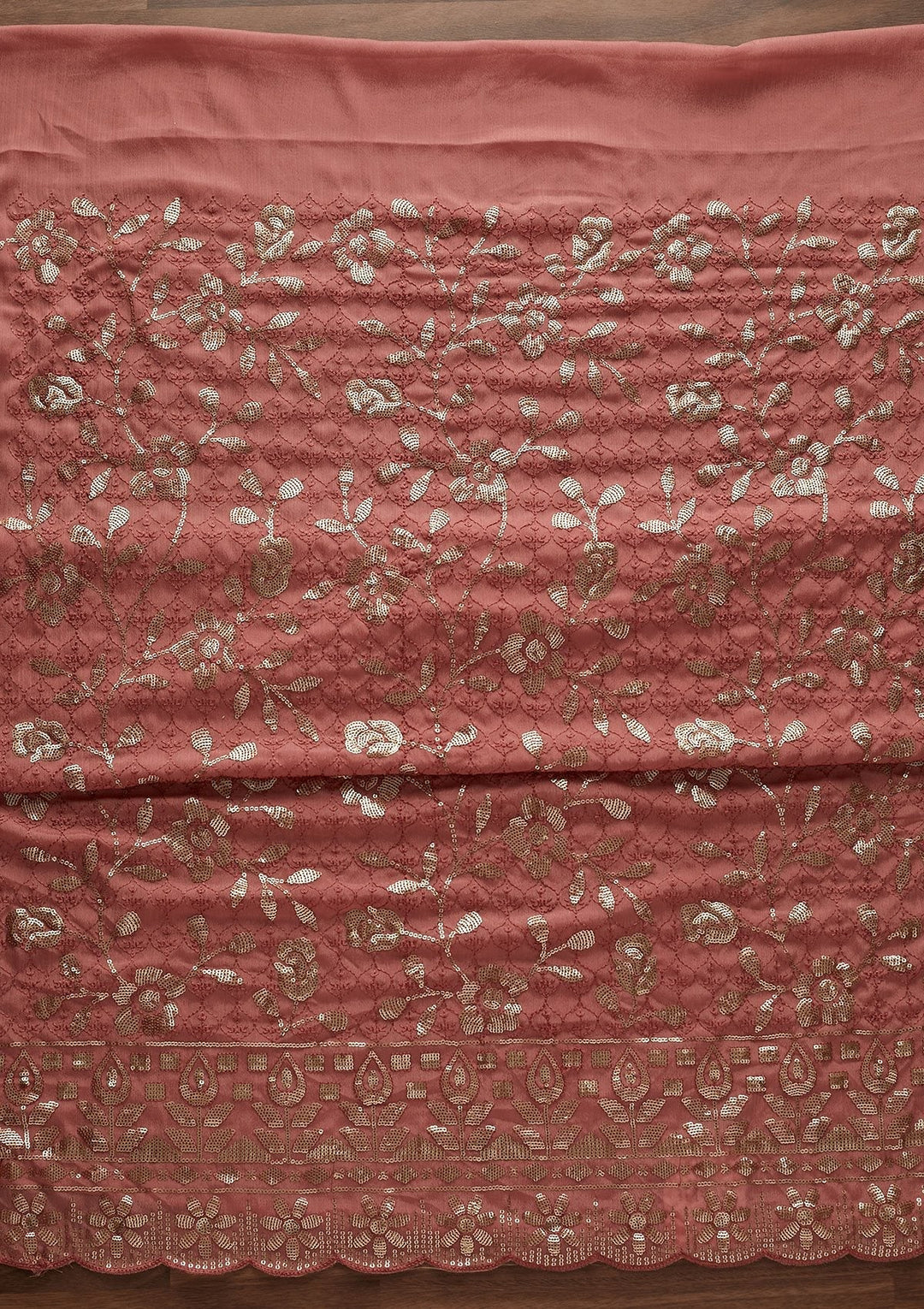 Onion Pink Threadwork Georgette Designer Unstitched Salwar Suit - Koskii
