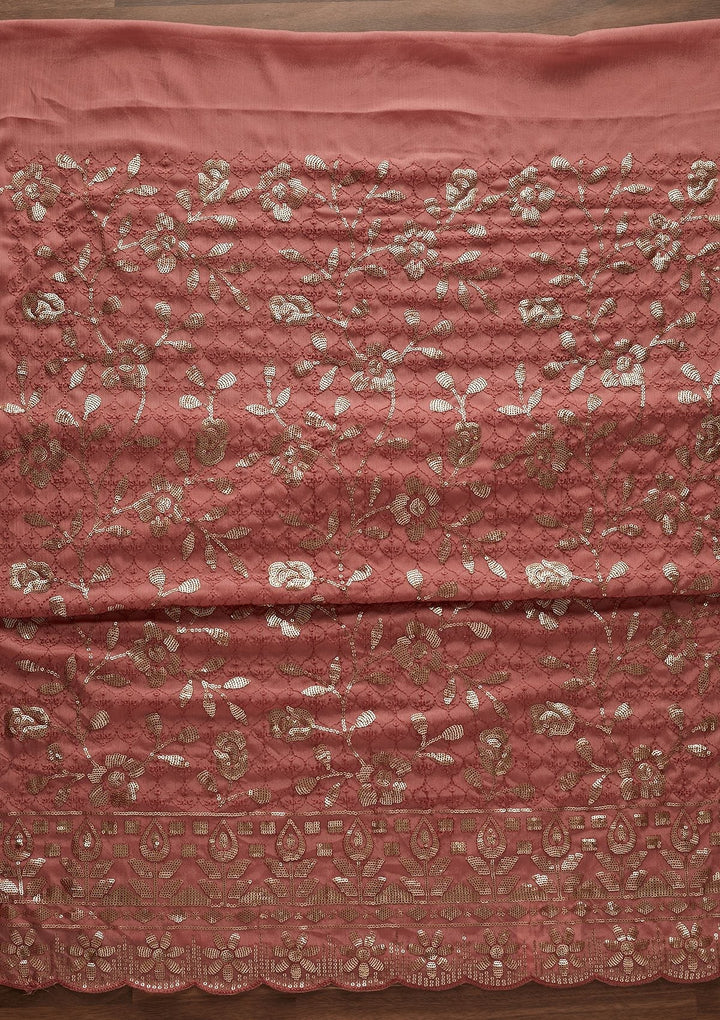 Onion Pink Threadwork Georgette Designer Unstitched Salwar Suit - Koskii