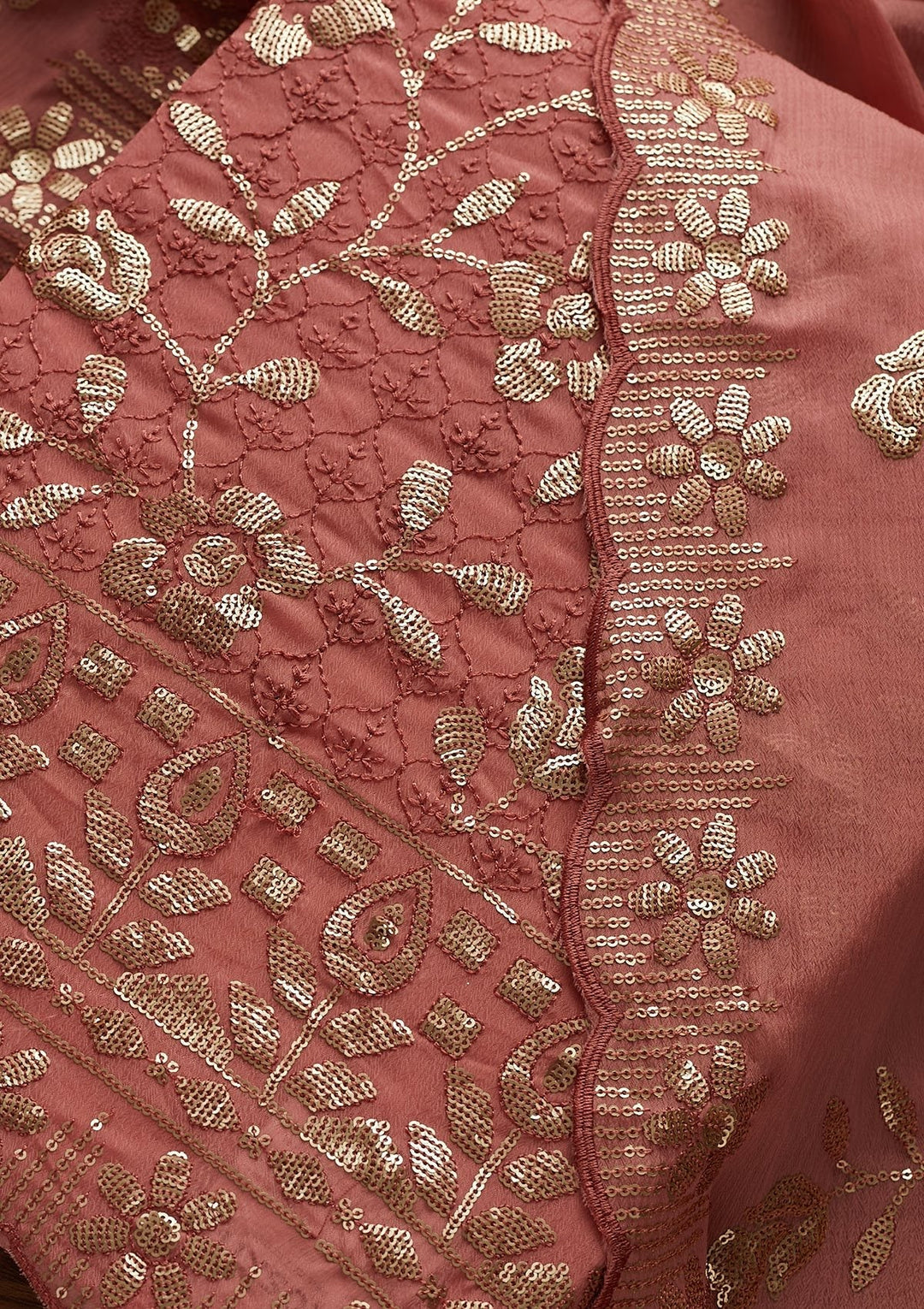 Onion Pink Threadwork Georgette Designer Unstitched Salwar Suit - Koskii