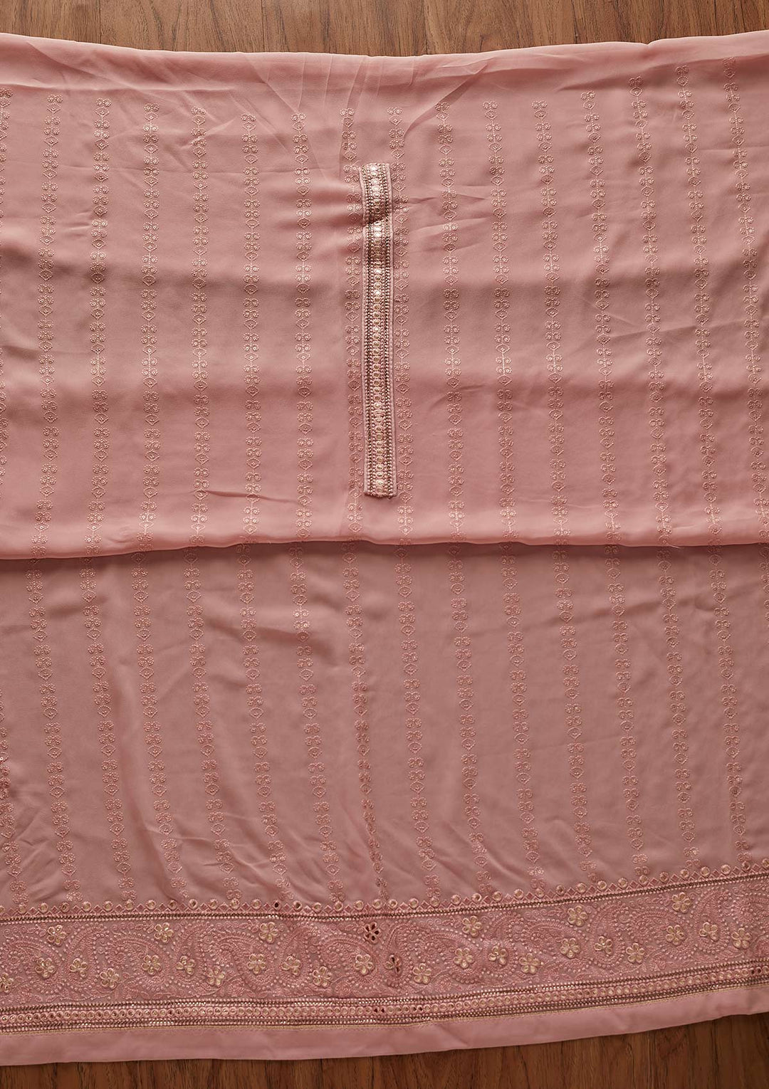 Onion Pink Threadwork Georgette Designer Unstitched Salwar Suit - koskii