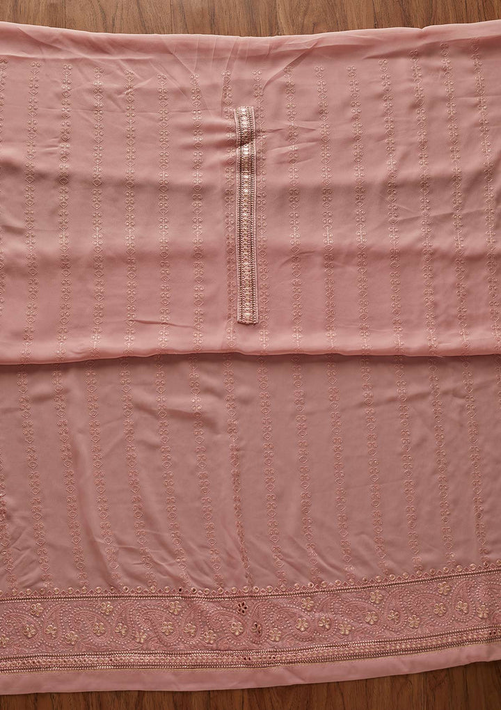 Onion Pink Threadwork Georgette Designer Unstitched Salwar Suit - koskii