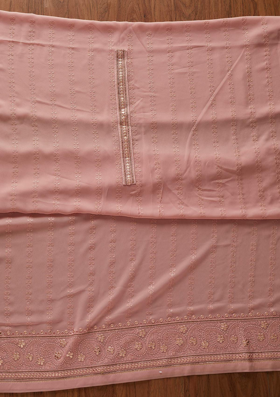 Onion Pink Threadwork Georgette Designer Unstitched Salwar Suit - koskii