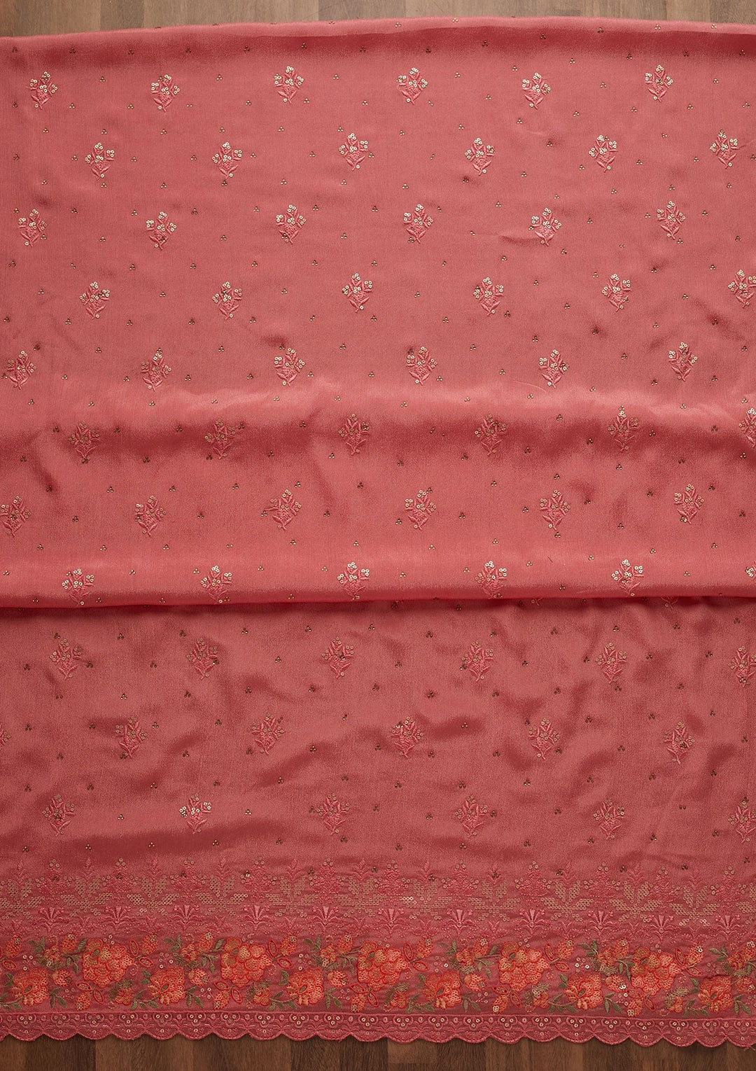 Onion Pink Threadwork Georgette Unstitched Salwar Suit-Koskii