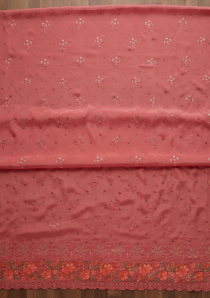 Onion Pink Threadwork Georgette Unstitched Salwar Suit-Koskii