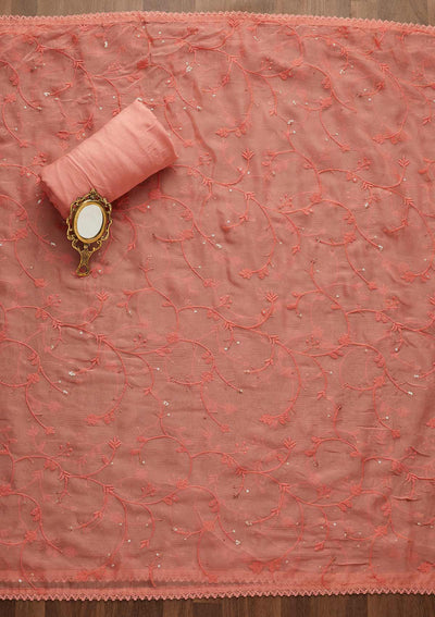 Onion Pink Threadwork Georgette Unstitched Salwar Suit-Koskii