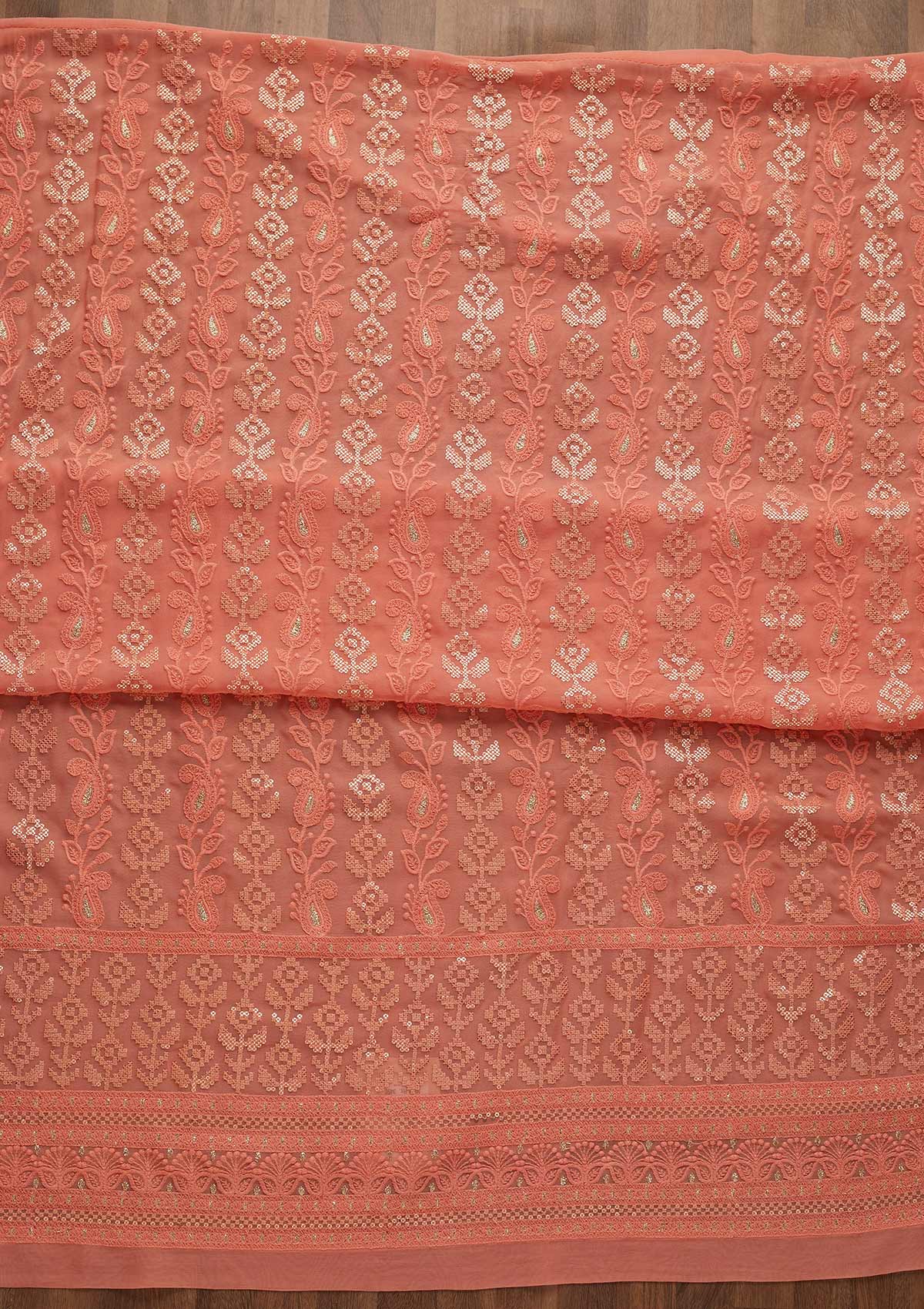 Onion Pink Threadwork Georgette Unstitched Salwar Suit-Koskii