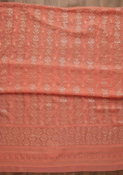 Onion Pink Threadwork Georgette Unstitched Salwar Suit-Koskii