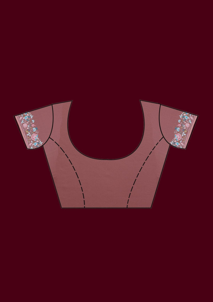 Onion Pink Threadwork Georgette Designer Saree - Koskii