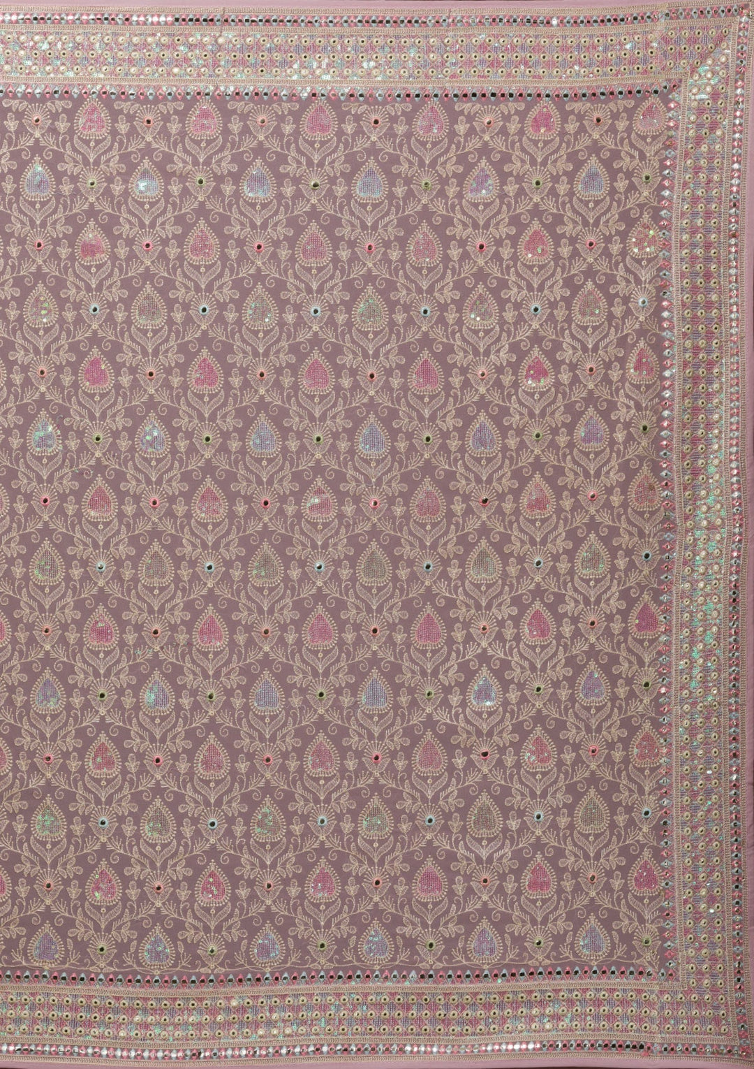 Onion Pink Threadwork Georgette Saree-Koskii