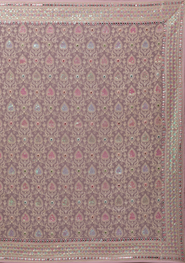 Onion Pink Threadwork Georgette Saree-Koskii