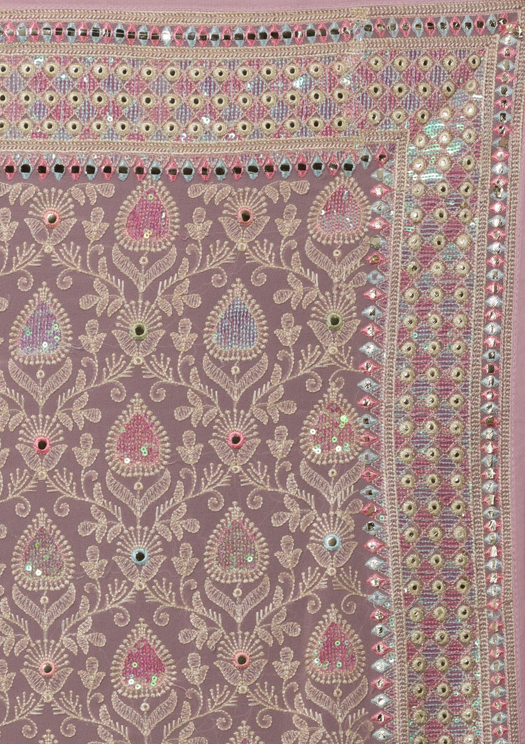 Onion Pink Threadwork Georgette Saree-Koskii