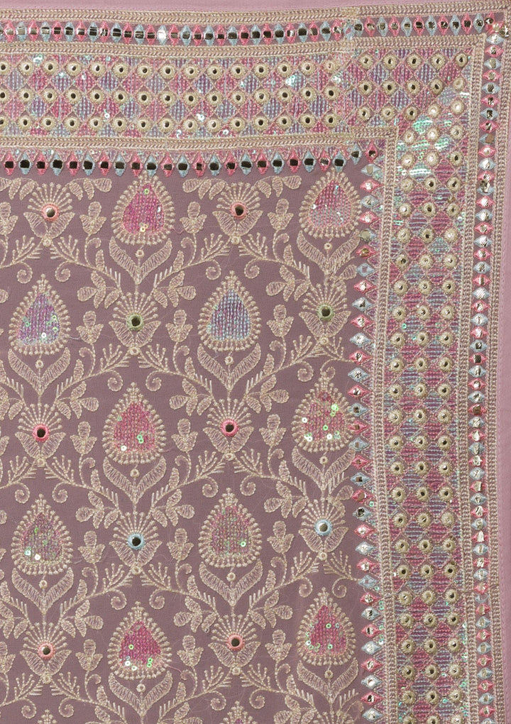 Onion Pink Threadwork Georgette Saree-Koskii