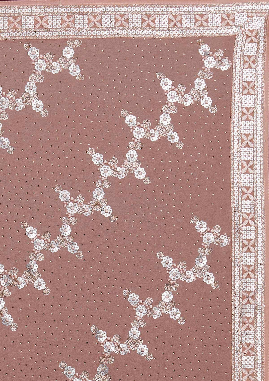 Peach Sequins Semi Crepe Designer Saree - Koskii
