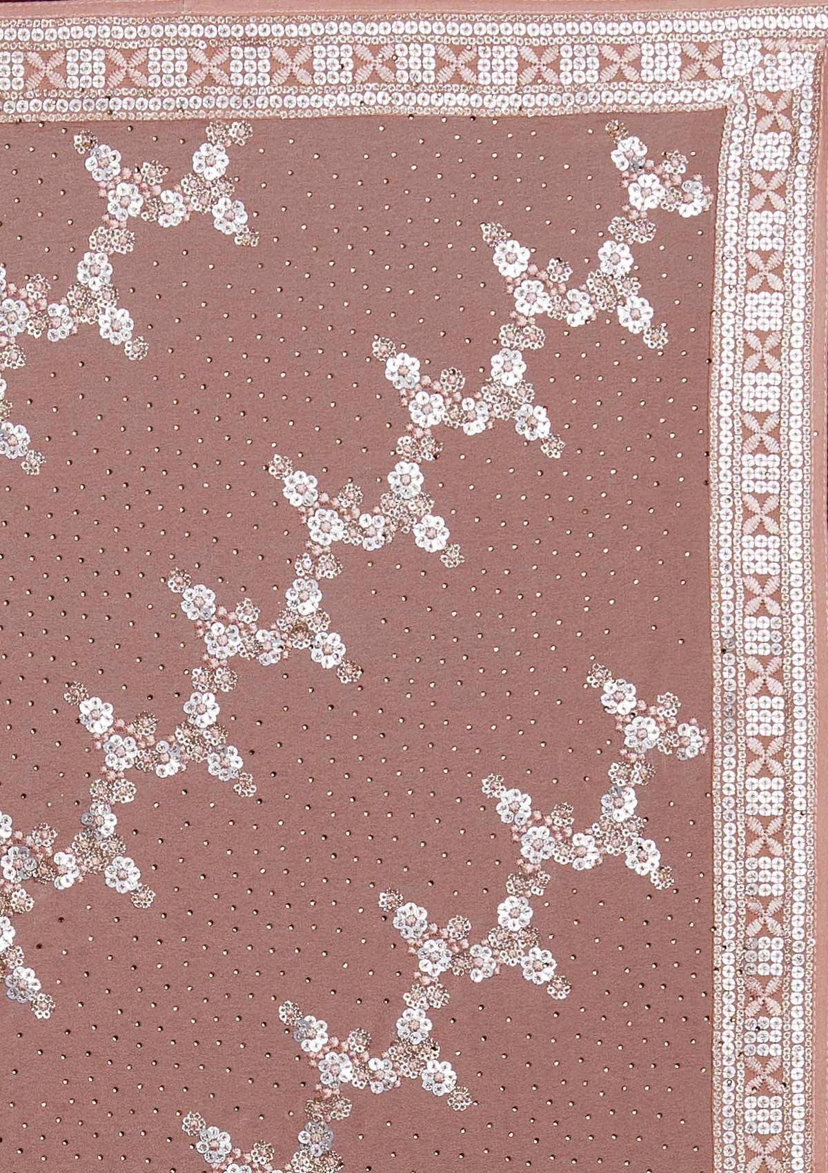 Peach Sequins Semi Crepe Designer Saree - Koskii