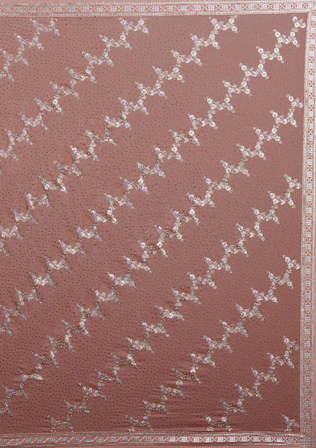 Peach Sequins Semi Crepe Designer Saree - Koskii
