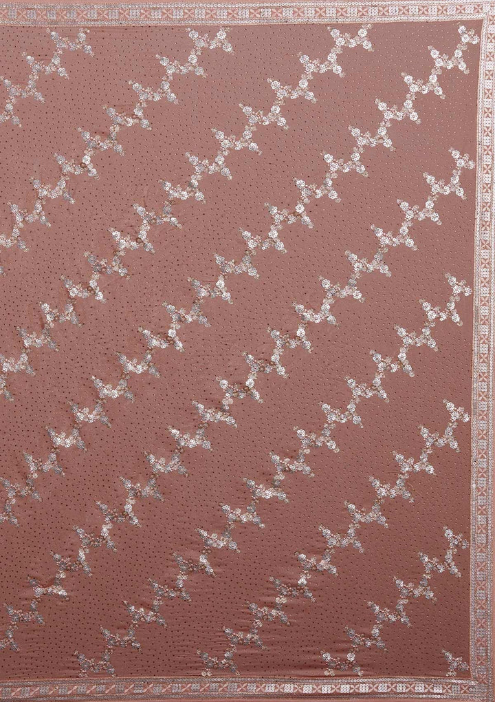 Peach Sequins Semi Crepe Designer Saree - Koskii