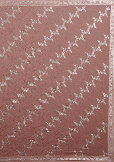 Peach Sequins Semi Crepe Designer Saree - Koskii