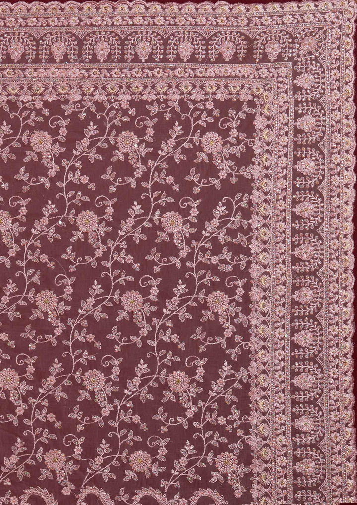 Onion Pink Threadwork Net Designer Saree - Koskii