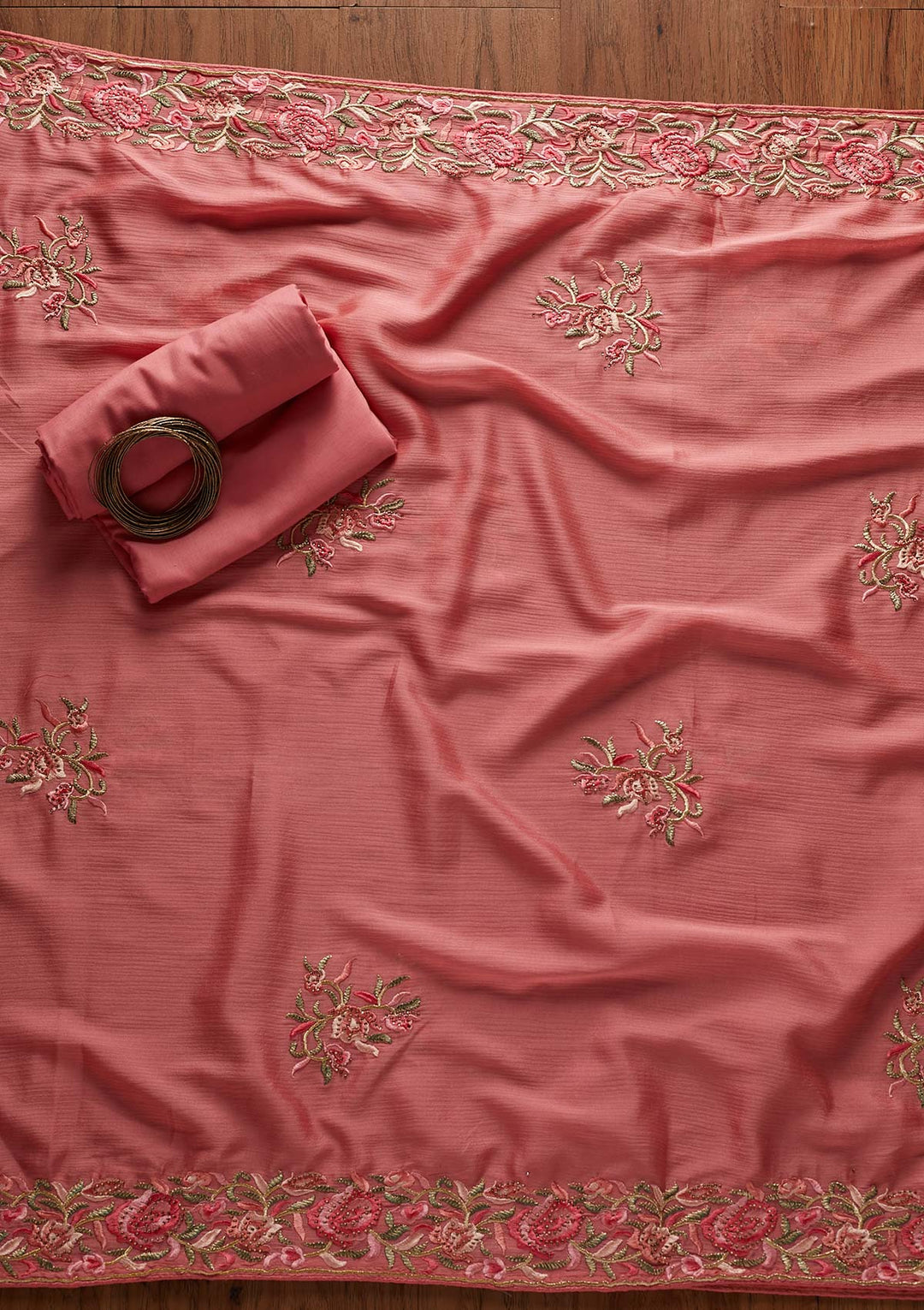 Onion Pink Threadwork Satin Designer Unstitched Salwar Suit - koskii