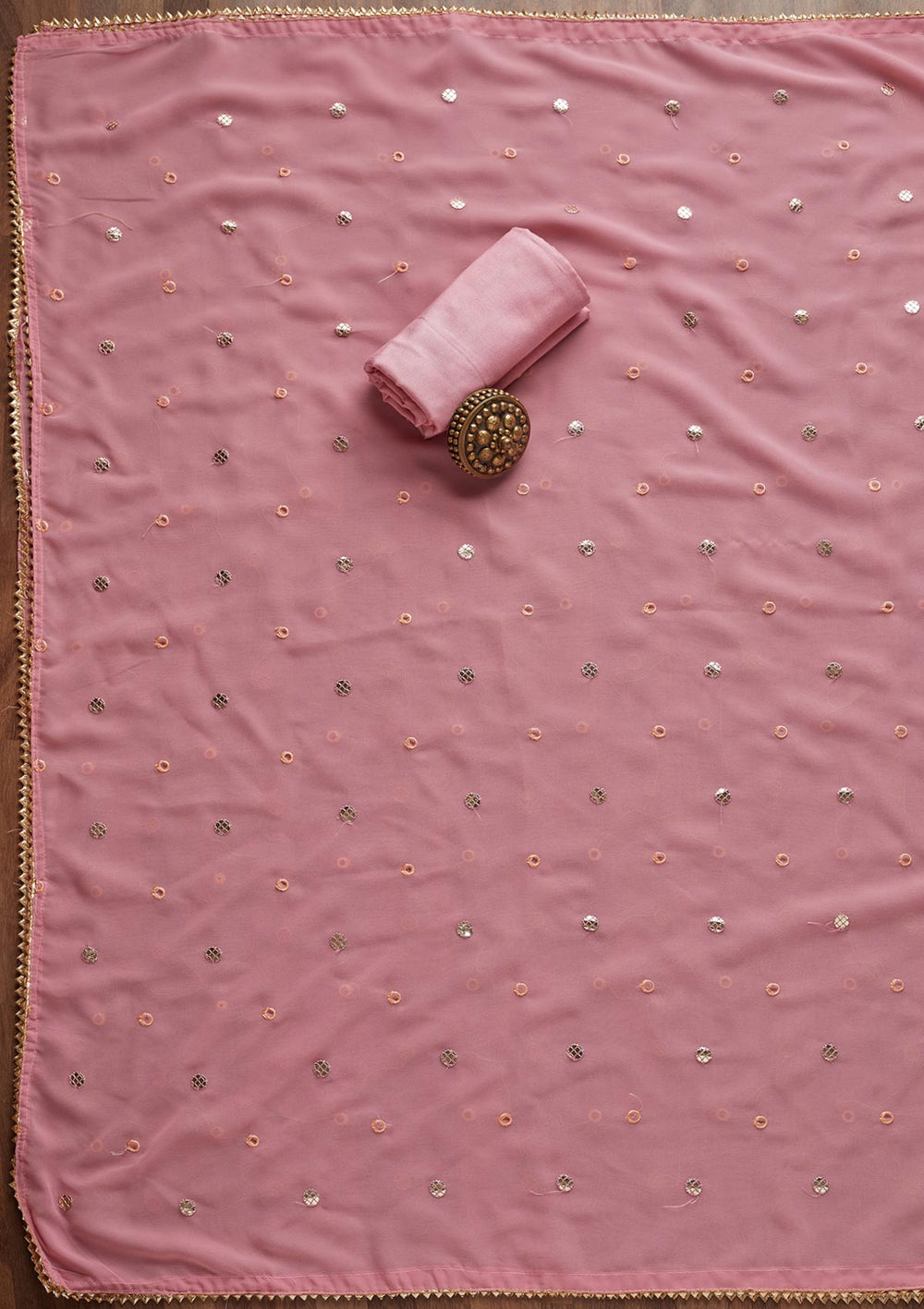 Onion Pink Zardosi Georgette Unstitched Salwar Suit - Koskii
