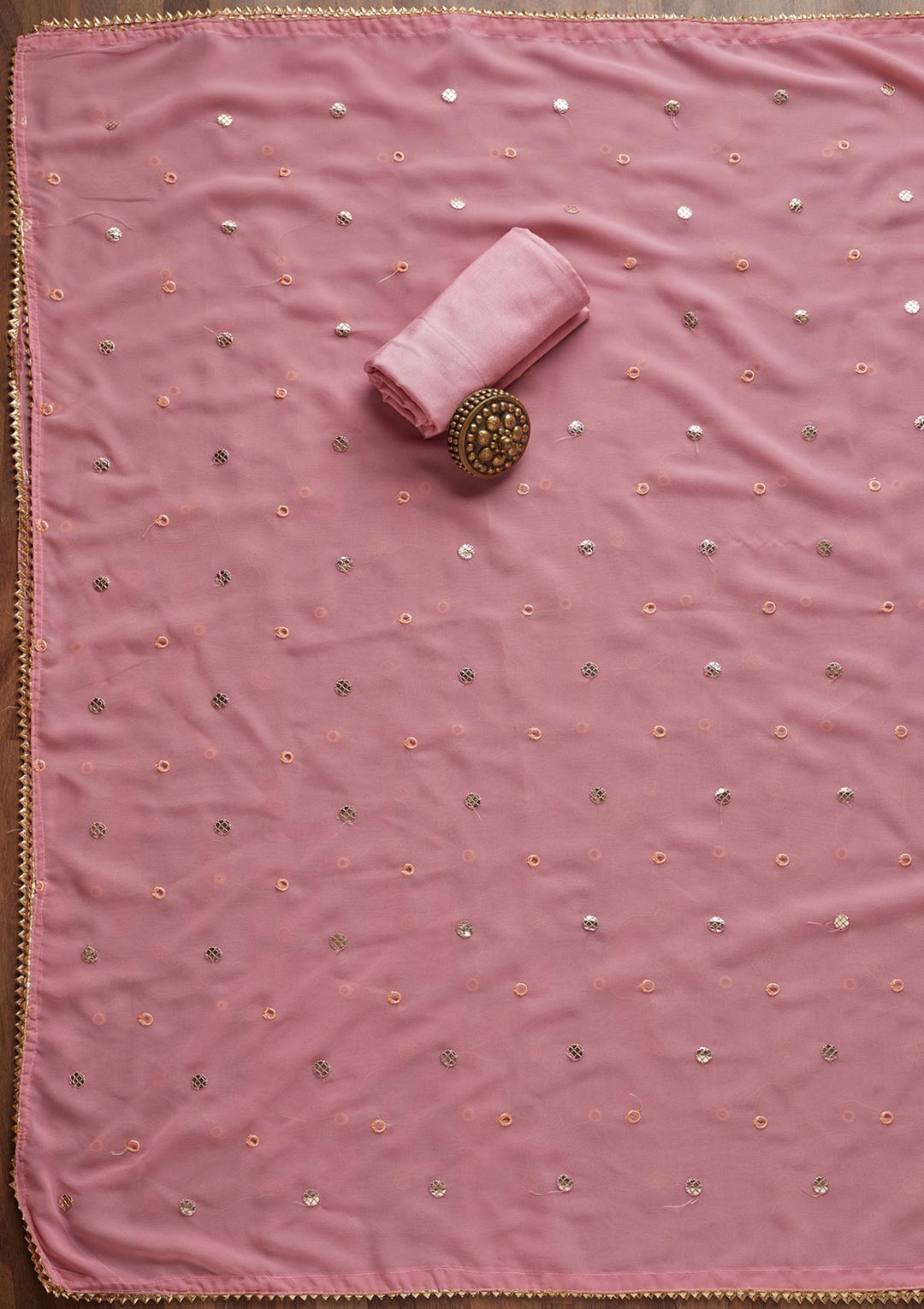 Onion Pink Zardosi Georgette Unstitched Salwar Suit - Koskii