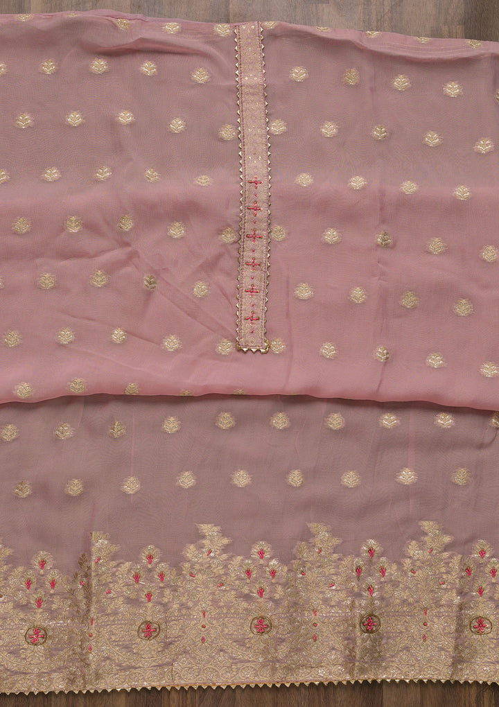 Onion Pink Zariwork Art Silk Semi-Stitched Salwar Suit-Koskii