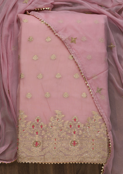 Onion Pink Zariwork Art Silk Semi-Stitched Salwar Suit-Koskii