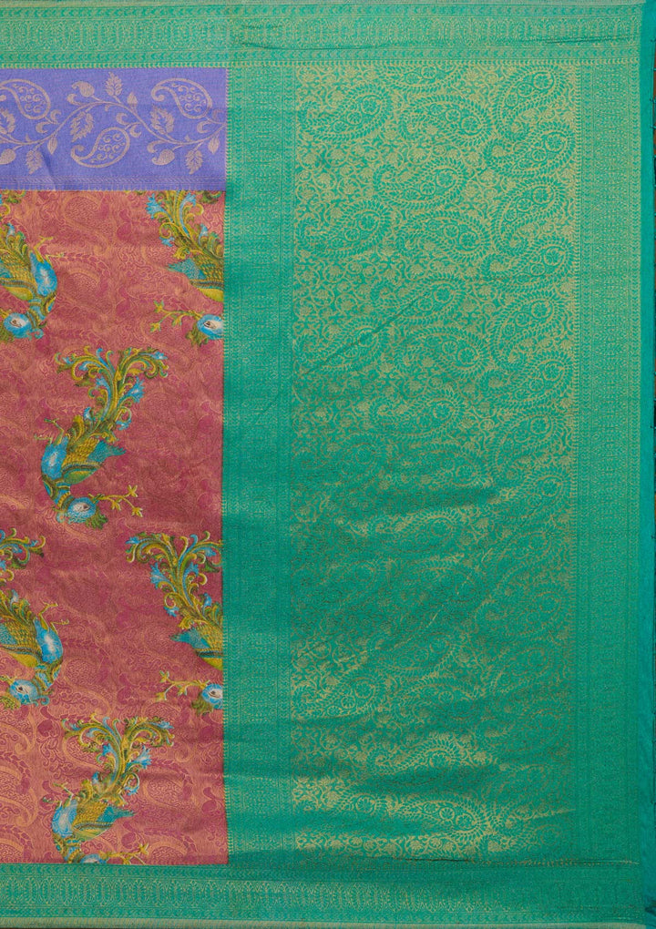 Onion Pink Zariwork Art Silk Designer Saree - Koskii