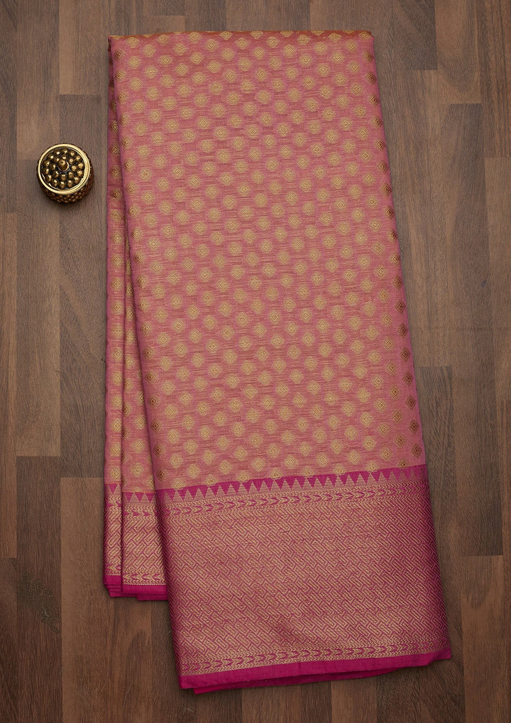 Onion Pink Zariwork Art Silk Saree-Koskii