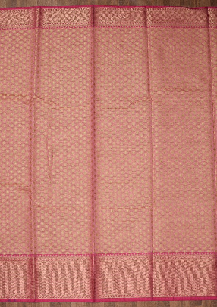 Onion Pink Zariwork Art Silk Saree-Koskii