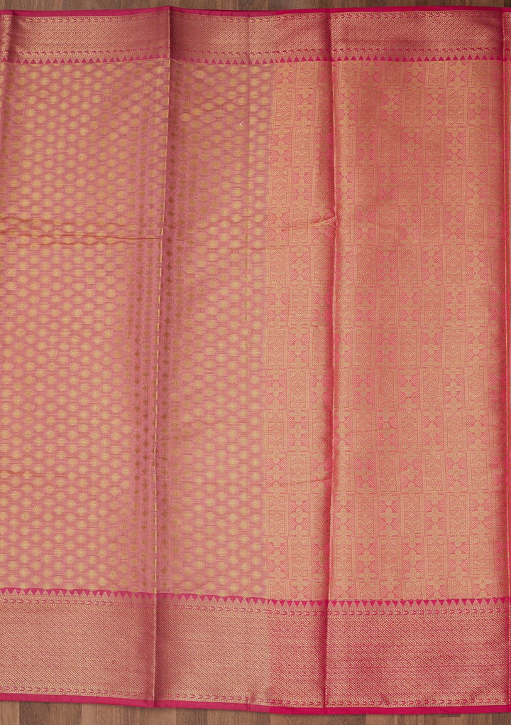 Onion Pink Zariwork Art Silk Saree-Koskii