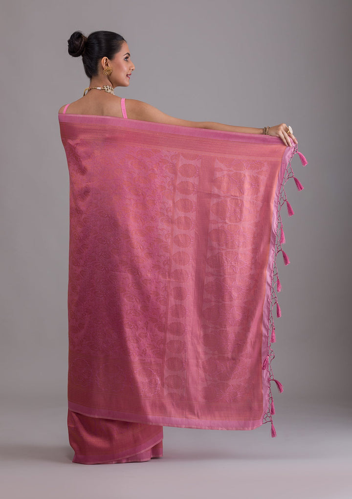 Onion Pink Zariwork Art Silk Saree-Koskii