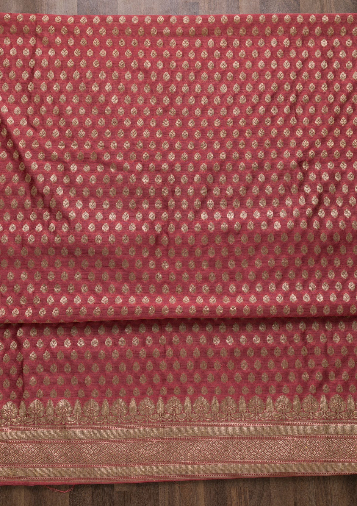 Onion Pink Zariwork Banarasi Unstitched Salwar Suit-Koskii